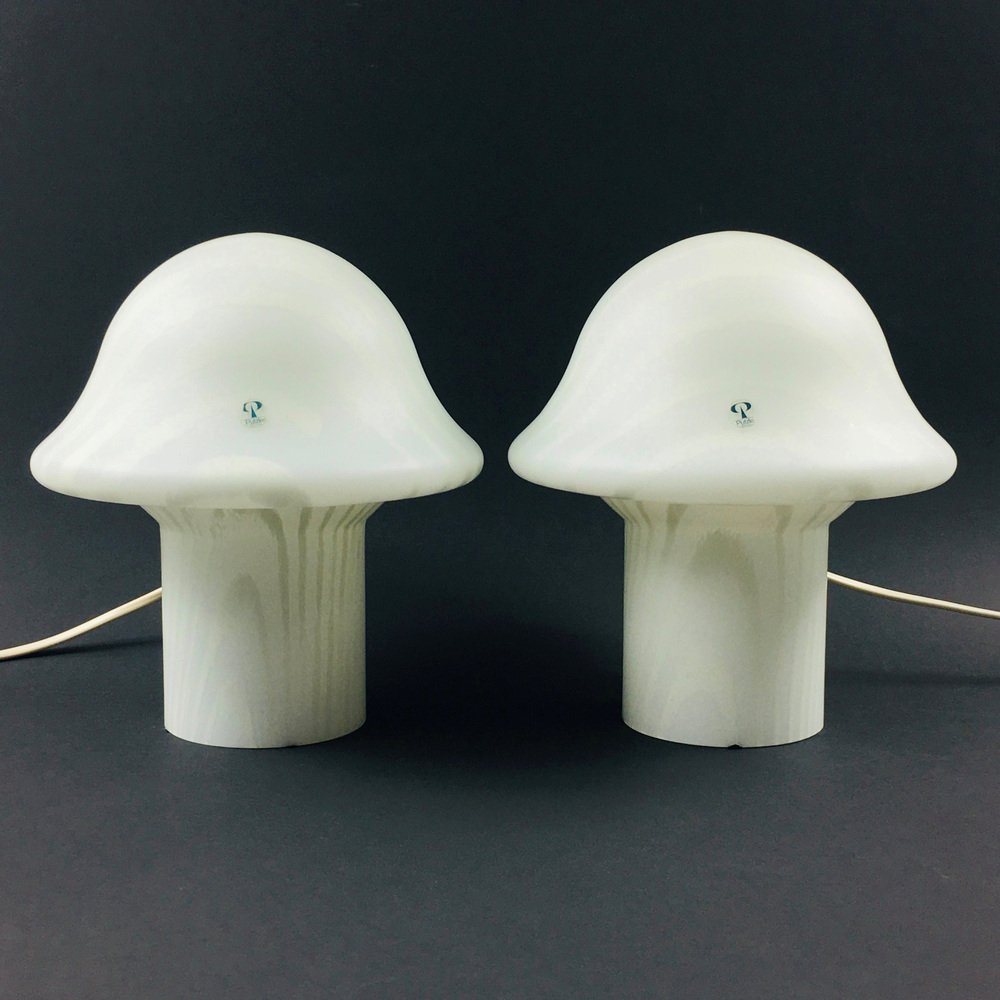 Striped Mushroom Table Lamps from Peill & Putzler, Germany, 1970s, Set of 2