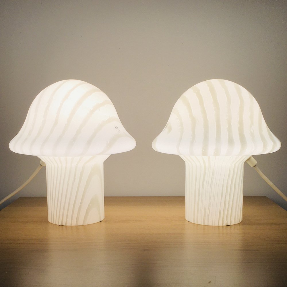 Striped Mushroom Table Lamps from Peill & Putzler, Germany, 1970s, Set of 2