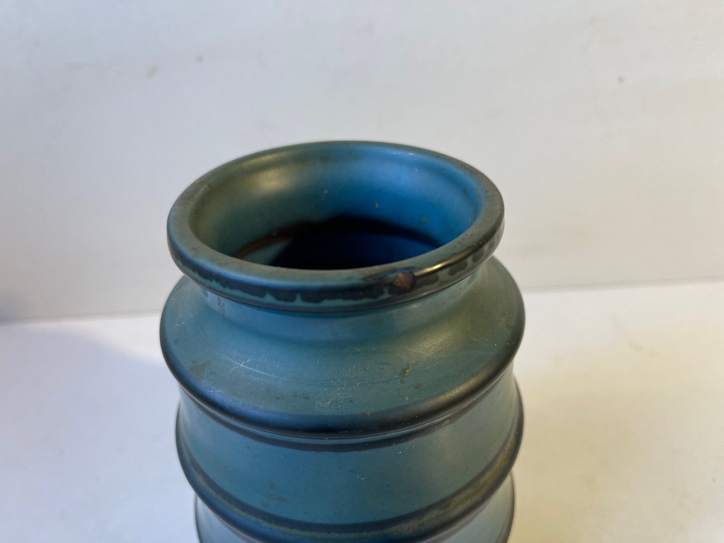 Striped Petrol Blue Ceramic Vase by Knabstrup, 1960s