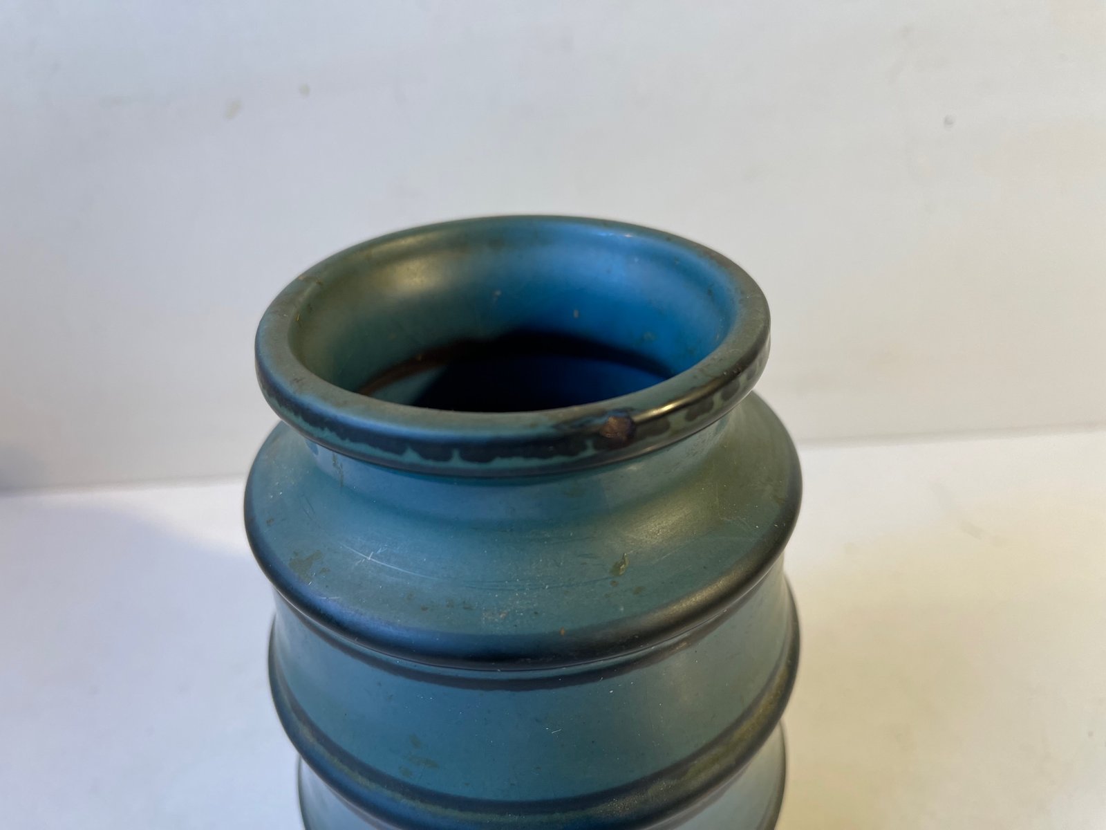 Striped Petrol Blue Ceramic Vase by Knabstrup, 1960s