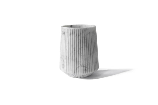 Striped Wide Vase in White Carrara Marble