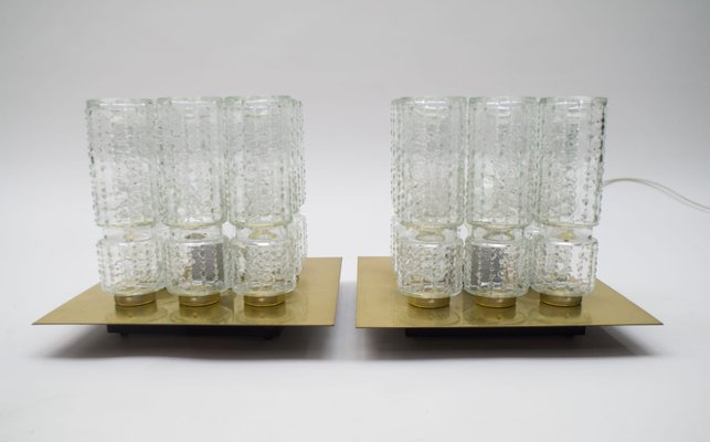 Structured Glass and Brass Flush Mounts from Limburg, 1960s, Set of 2-KQB-685930