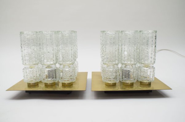 Structured Glass and Brass Flush Mounts from Limburg, 1960s, Set of 2-KQB-685930