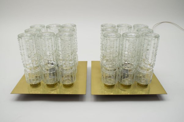 Structured Glass and Brass Flush Mounts from Limburg, 1960s, Set of 2-KQB-685930