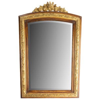 Stucco French Wood Imitation Wall Beveled Mirror, 1920s-RIU-1362398