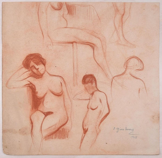 Studies for a Female Standing Nude - Pencil Drawing by D. Ginsbourg - 1918 1918