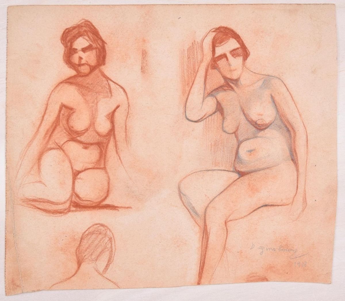 Studies for Female Nudes - Original Pencil Drawing by D. Ginsbourg - 1918 1918