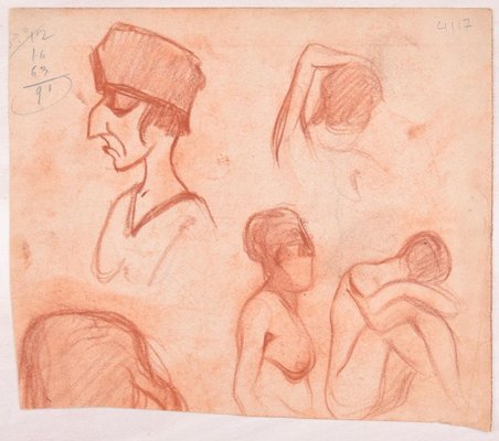 Studies for Female Nudes - Original Pencil Drawing by D. Ginsbourg - 1918 1918-ZCI-761757