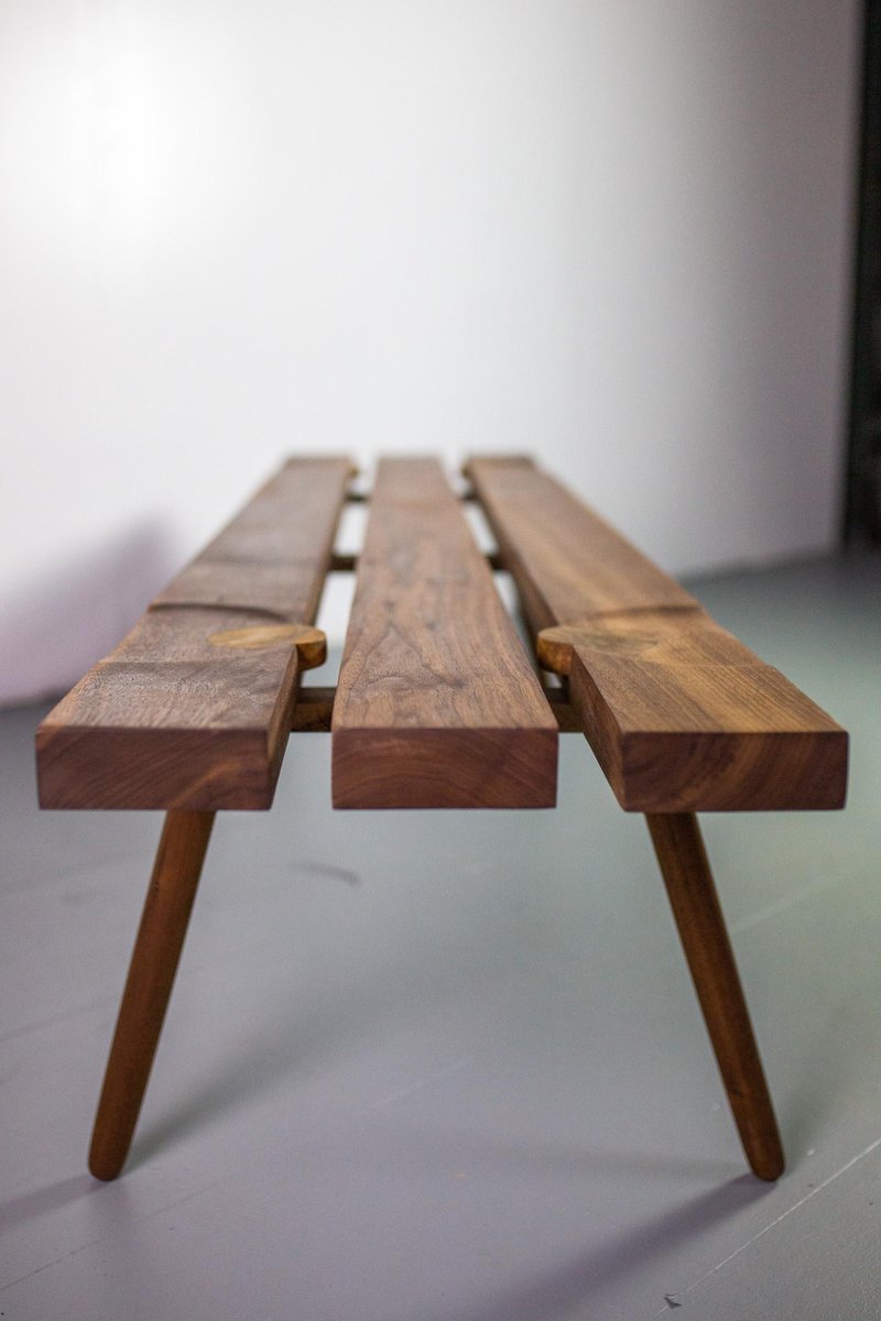 Studio Slat Bench in Walnut and White Oak Inlays by Michael Rozell, USA, 2020