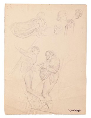 Study of Figures- Original Drawing on Paper by Marcel Mangin - Late 19th Century Late 19th Century-ZCI-768629