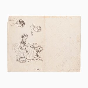 Study of Figures- Original Drawing on Paper by Marcel Mangin - Late 19th Century Late 19th Century-ZCI-768628