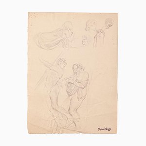 Study of Figures- Original Drawing on Paper by Marcel Mangin - Late 19th Century Late 19th Century-ZCI-768629