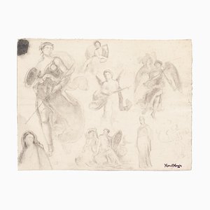 Study of Figures - Original Pencil Drawing by Marcel Mangin - 20th Century 1950 ca.-ZCI-754773