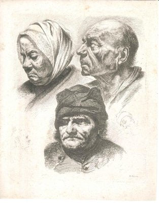 Study of Five Heads - Original Etching by J.-J. Boissieu Second Half of 18th Century-ZCI-755127