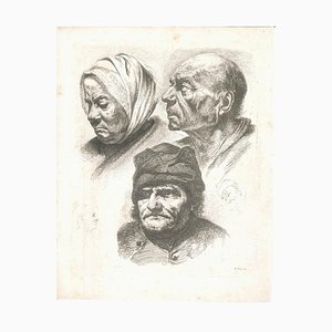 Study of Five Heads - Original Etching by J.-J. Boissieu Second Half of 18th Century-ZCI-755127