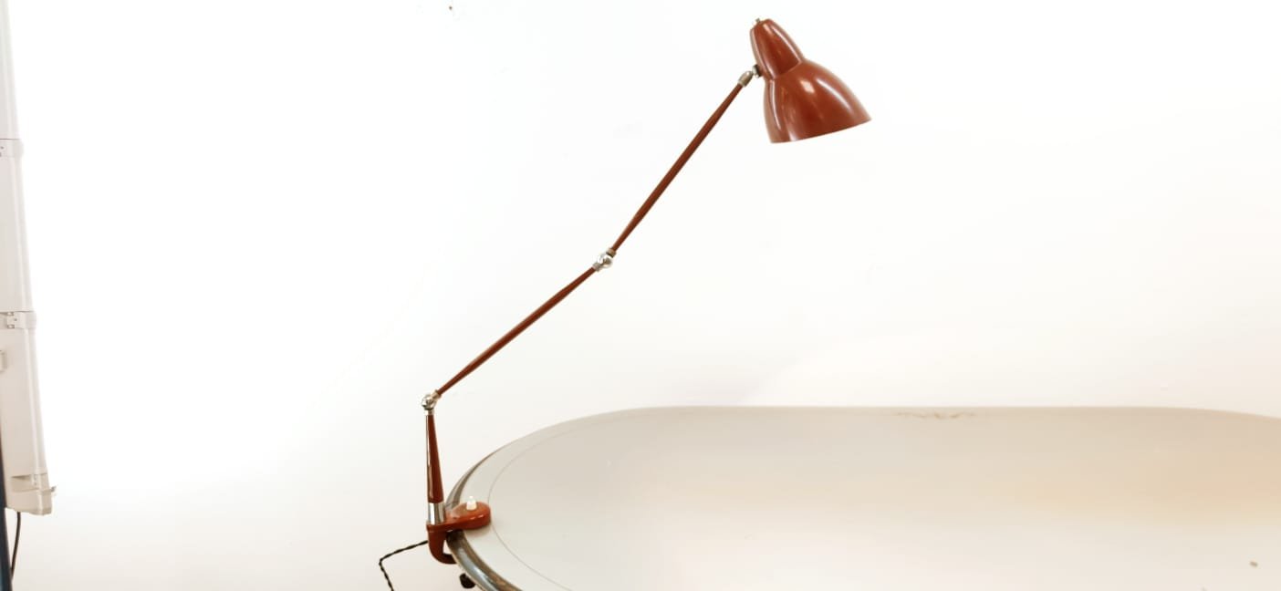 Study Table Lamp with Clamp and Ignition at the Base