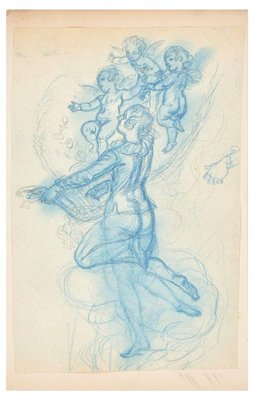 Study with three Angels - Original Drawing by A. Willette - End of 19th Century End of 1th Century-ZCI-757286