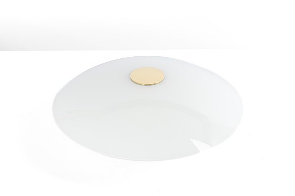 Stunning Flush Mount in Opal Glass and Brass by Florian Schulz, Germany-UGR-1355684