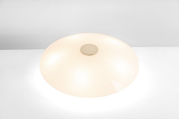 Stunning Flush Mount in Opal Glass and Brass by Florian Schulz, Germany-UGR-1355684