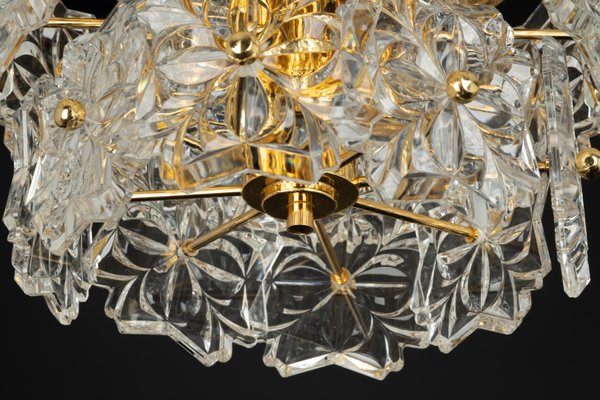 Stunning Petite Flush Mount Brass and Crystal Glass by Sölken, Germany, 1970s-UGR-1294404