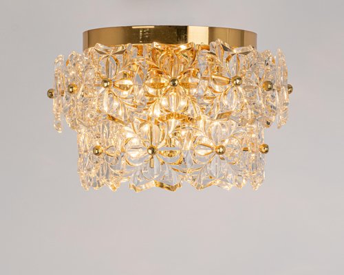 Stunning Petite Flush Mount Brass and Crystal Glass by Sölken, Germany, 1970s-UGR-1294404