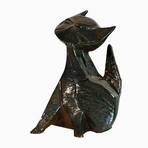 Stylized Cat Sculpture in Polychrome Ceramic from San Polo Venice-JQO-1331406