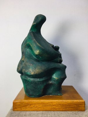 Stylized Mother and Child Bronzed Ceramic Sculpture, 1970s-UWE-1784152