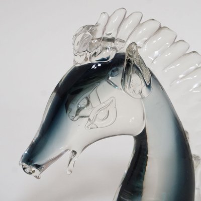 Stylized Murano Horse Head Sculpture in Sommerso Glass-KJP-1149356