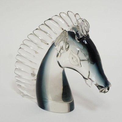 Stylized Murano Horse Head Sculpture in Sommerso Glass-KJP-1149356