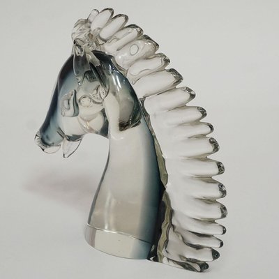 Stylized Murano Horse Head Sculpture in Sommerso Glass-KJP-1149356