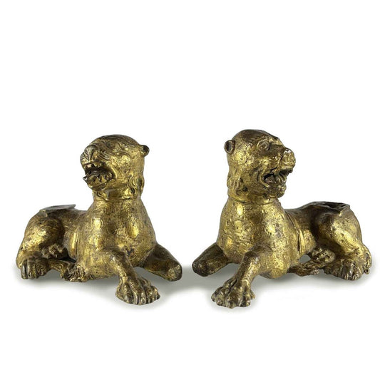 Stylophorous Lions in Gilded Bronze, 1500, Set of 2