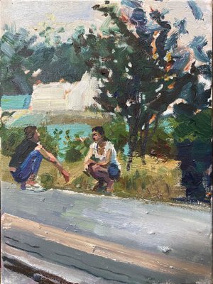 Su Yu, Two Girls on the Roadside, 2022, Oil on Canvas-CHG-1447380