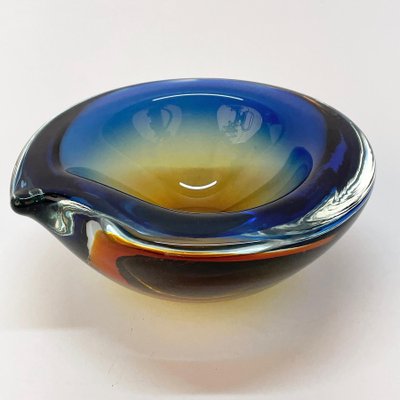 Submerged Murano Glass Ashtray or Bowl in Amber & Blue by Flavio Poli, Italy, 1960s-JDR-1125434