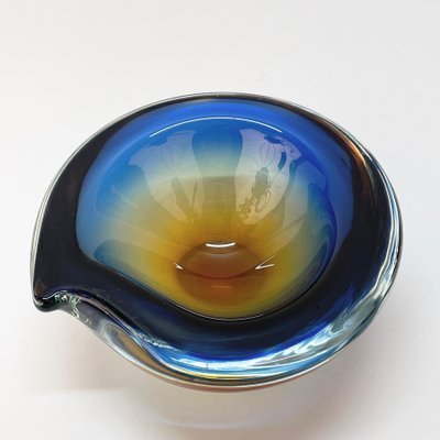 Submerged Murano Glass Ashtray or Bowl in Amber & Blue by Flavio Poli, Italy, 1960s-JDR-1125434