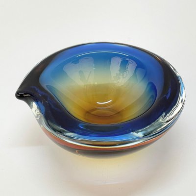 Submerged Murano Glass Ashtray or Bowl in Amber & Blue by Flavio Poli, Italy, 1960s-JDR-1125434