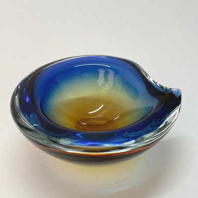 Submerged Murano Glass Ashtray or Bowl in Amber & Blue by Flavio Poli, Italy, 1960s-JDR-1125434