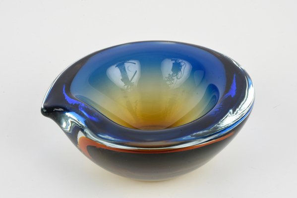 Submerged Murano Glass Ashtray or Bowl in Amber & Blue by Flavio Poli, Italy, 1960s-JDR-1125434