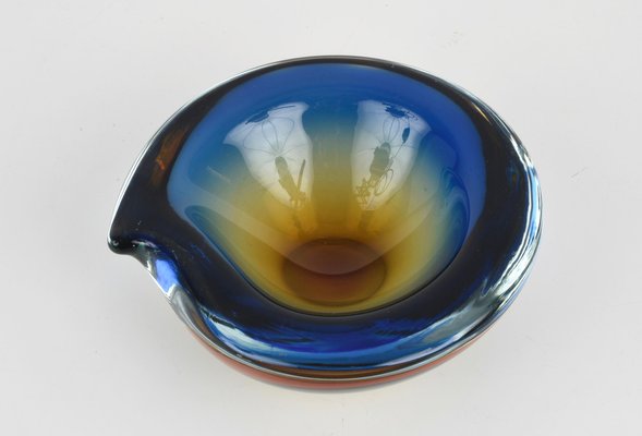 Submerged Murano Glass Ashtray or Bowl in Amber & Blue by Flavio Poli, Italy, 1960s-JDR-1125434