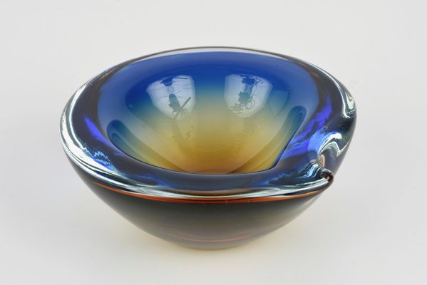 Submerged Murano Glass Ashtray or Bowl in Amber & Blue by Flavio Poli, Italy, 1960s-JDR-1125434