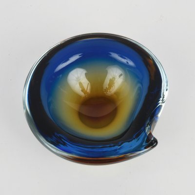 Submerged Murano Glass Ashtray or Bowl in Amber & Blue by Flavio Poli, Italy, 1960s-JDR-1125434