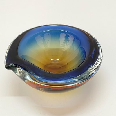 Submerged Murano Glass Ashtray or Bowl in Amber & Blue by Flavio Poli, Italy, 1960s-JDR-1125434