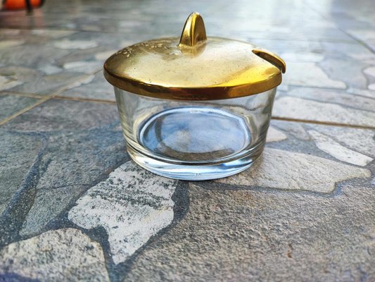 Sugar Bowl in Glass with Brass Top, 1940s-CAQ-2036117