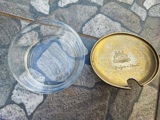 Sugar Bowl in Glass with Brass Top, 1940s-CAQ-2036117