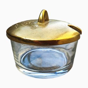 Sugar Bowl in Glass with Brass Top, 1940s-CAQ-2036117