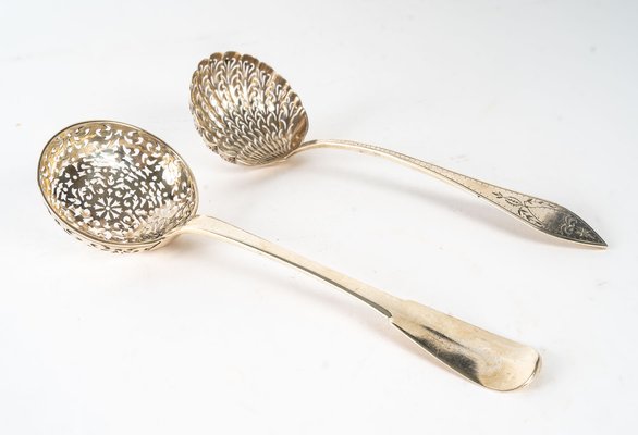 Sugar Sprinkling Spoons in Solid Silver, 19th Century, Set of 2-UQL-1015763