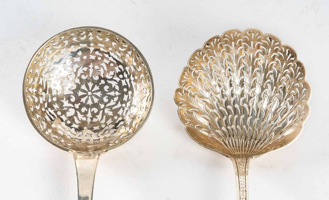 Sugar Sprinkling Spoons in Solid Silver, 19th Century, Set of 2-UQL-1015763