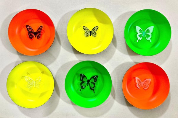 Sumit Mehndiratta, Neon Butterflies, 2022, Stainless Steel Discs, Set of 6-CHG-1332990