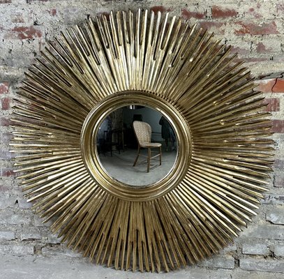 Sun Mirror in Carved Gilded Wood, 1990s-RWZ-2028170