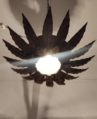 Sun Wall Light in Wrought Iron & Gold Leaf, Spain, 1960s-RGF-1705327