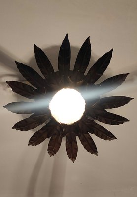 Sun Wall Light in Wrought Iron & Gold Leaf, Spain, 1960s-RGF-1705327